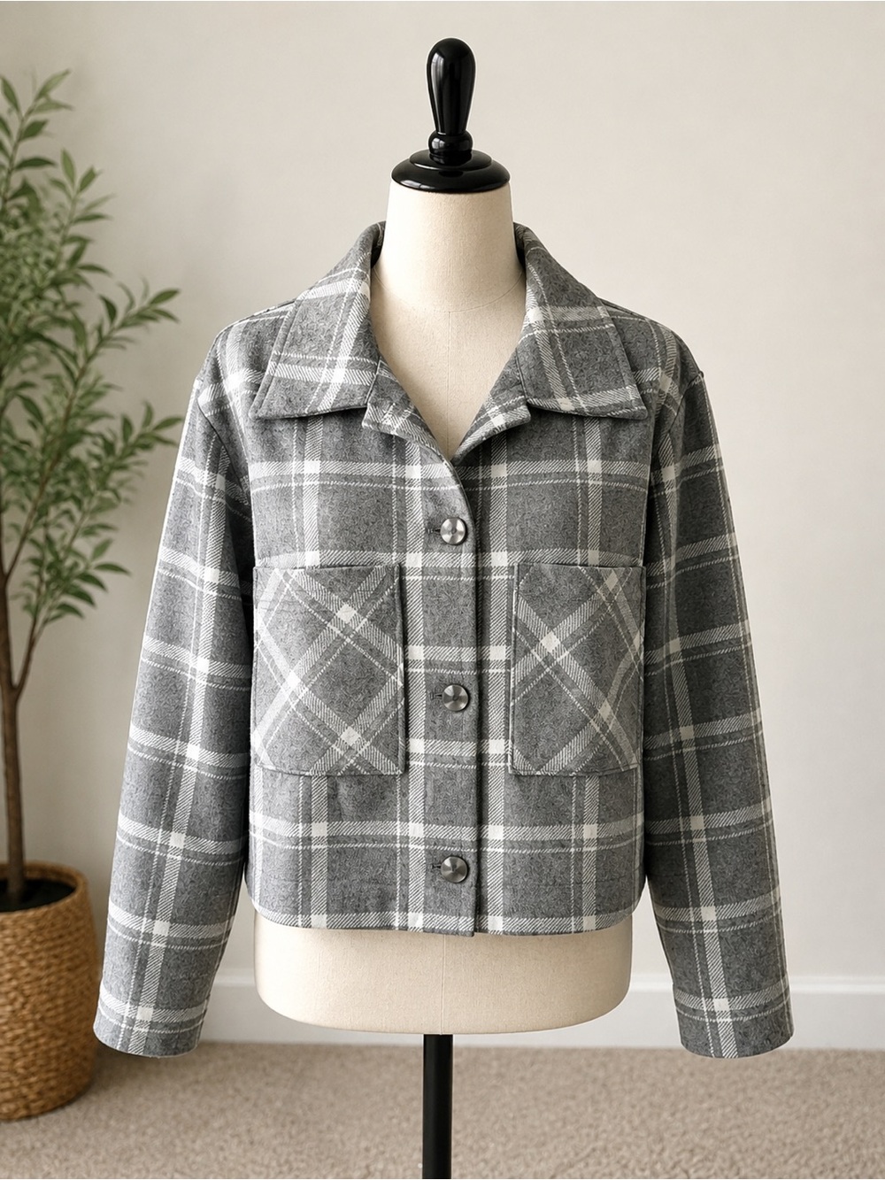 Messini Gray Plaid Button-Front Jacket